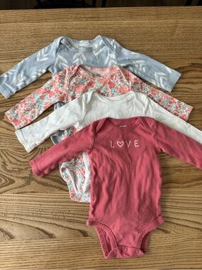 Carter's Baby Girls Long-Sleeve Onesies - Blue, Floral, White, Rose - 6 months